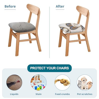 KRFOONN Waterproof Seat Covers for Dining Room Chairs Set of 4 with Bench Cover Washable Dining Chair Covers Removable Kitchen Chair Cushion Slipcovers Protector, A11 - color: Color A11