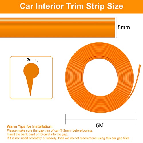 5M/16.4Ft Car Interior Moulding Trim, Universal Car Interior Trim Strips Car Interior Decorative DIY Door Dashboard Gap Trim Strip with Installing Tool (Orange)
