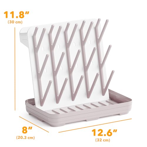 SpaceAid Baby Bottle Drying Rack with 20 Hooks, Space Saving Kitchen Bottles Rack Dryer, Vertical Baby Bottle Holder Organizer for Countertop Storage Accessories (White and Taupe)