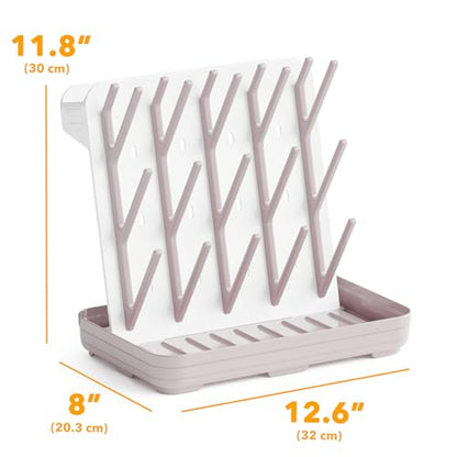 SpaceAid Baby Bottle Drying Rack with 20 Hooks, Space Saving Kitchen Bottles Rack Dryer, Vertical Baby Bottle Holder Organizer for Countertop Storage Accessories (White and Taupe)