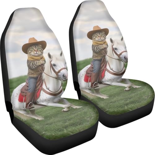 Pehede Car Seat Cover Cartoon Cat Riding A Horse Front for Cars, Easy to Install Cover Set, Accessories Auto Trucks Van SUV,2 Packs - color: Multi05