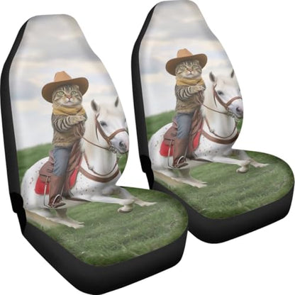 Pehede Car Seat Cover Cartoon Cat Riding A Horse Front for Cars, Easy to Install Cover Set, Accessories Auto Trucks Van SUV,2 Packs - color: Multi05