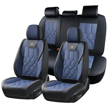 Huidasource Seat Covers Full Set, Universal Fit for Most Cars SUVs Trucks, Full Coverage Leather Seat Cover, Airbag, Cupholder Compatible, Seat Function Retain, Easy Install with Velcro, Black&Blue - color: FS: Black&Blue, size: Full Set