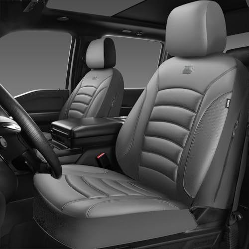 CAR PASS 3D Foam PU Leather Car Seat Covers, Universal Seat Covers Front 2 for Trucks SUV Sedan Automotive Seat Covers Armrest Airbag Compatible Waterproof Comfortable Faux Nappa Leather All Gray - color: All Gray Front, size: Two Front