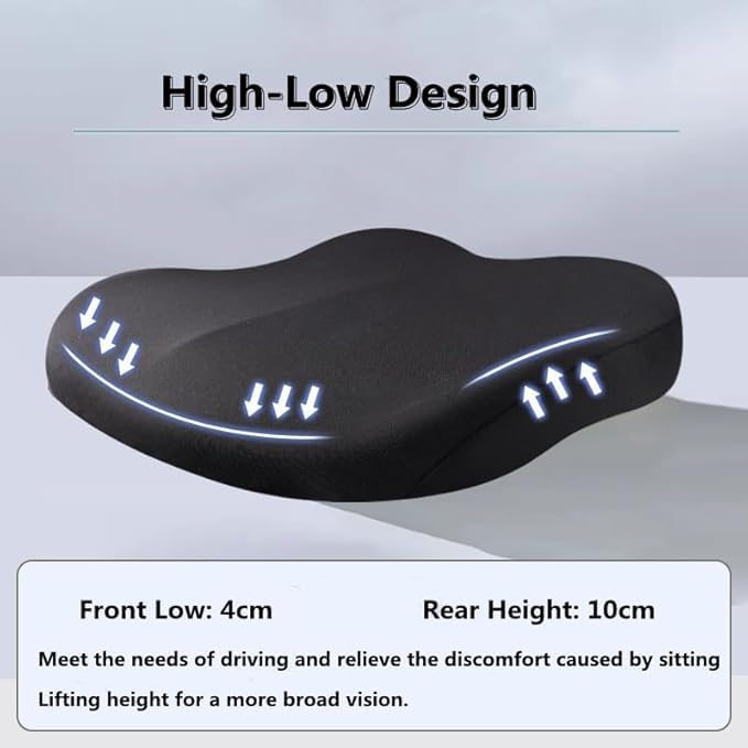 Adult Car Booster Seat Cushion, Car Seat Driver Height Boost Mat Memory Foam Car Seat Cushions Pad Improve Driving View Non-Slip 3D Office Chair Cushion Pressure Relief (Black) - color: Black