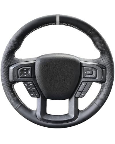 Belinous Leather Steering Wheel Cover Lace Up, Hand-Stitch on Wrap, Steering Wrap Compatible with Ford F-150 F250 XL/STX/XLT/King Ranch/Lariat/Limited/Platinum/Police Responder 2015-2020 (Gray) - color: Gray, size: Type A1