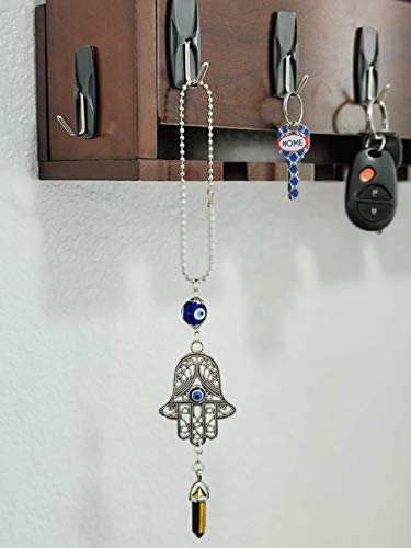 LUCKBOOSTIUM Hamsa Hand Amulet - Evil Eye Car Hanging Charm, Rearview Mirror Ornament, Goldstone Car Accessory, Protective Symbol for Luck & Positivity (2"x11") - color: Goldstone