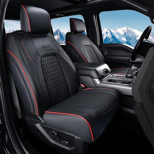 Coverado Seat Covers Dodge RAM 1500, Curved Front Waterproof Leatherette Seat Covers for Car Compatible with 2009-2018 Dodge Ram 1500, 2010-2024 Ram 2500 3500 Dodge RAM Trucks, Red line - color: Red line, size: Curved Front&No Rear
