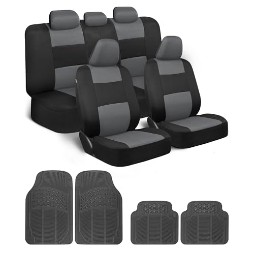 BDK PolyPro Car Seat Covers Full Set Combo with Front and Rear Waterproof All -Weather Car Floor Mats - Universal Fit Automotive Protection for Cars, Trucks & SUV – Easy Install Interior Accessories - color: Gray Combo