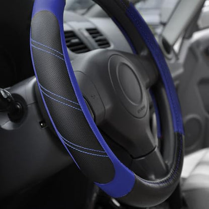 Elantrip Steering Wheel Cover Leather 15 1/2-16 inch Universal Padded Soft Grip Breathable for Car Truck SUV Jeep Anti Slip Blue and Black - color: Black and Blue, size: 15 1/2 - 16 Inch