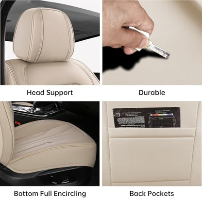 Car Seat Covers Full Set,5 Seat Leather Seat Covers for Cars,Beige Front Seats and Back Seat Cover,Waterproof Car Seat Cushion Protectors,Universal Fit for Most Cars SUV Trucks - color: Beige