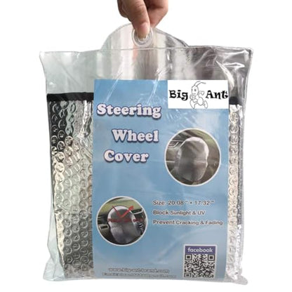 Big Ant Steering Wheel Cover Sun Shade + Bonus Side Window Sunshade-Heat Reflector Fit Most Jumbo/Standard Car-Sliver (20.1"X 17.3")