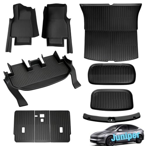 SUPER LINER 2025 2026 Tesla Model Y Juniper Floor Mats & Accessories & Extra-Thick TPE Cargo Liners CabinProtect™ for 5-Seater | All-Weather Pet & Child-Friendly System(Only fit Premium&Performance) - size: 10-Piece Set | Large