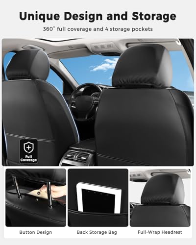 Huidasource Black Car Seat Covers, Waterproof Faux Leather Universal Fit Most Cars Sedans SUVs Trucks Airbag Compatible, Cup Holder Access, Car Seat Compatible, Easy Install, Wipes Clean - color: B-Black, size: 5pcs Full Set