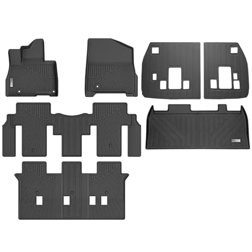 Floor Mats & Cargo Liner for 2025 2026 Kia Carnival Hybrid MPV (Hybrid 8 Passenger Models Only),TPE All Weather Rubber Car Mats(Trunk Mat+Backrest Mat+Floor Mat) - size: 2025 2026 Carnival Hybrid 8 Seats Full Set