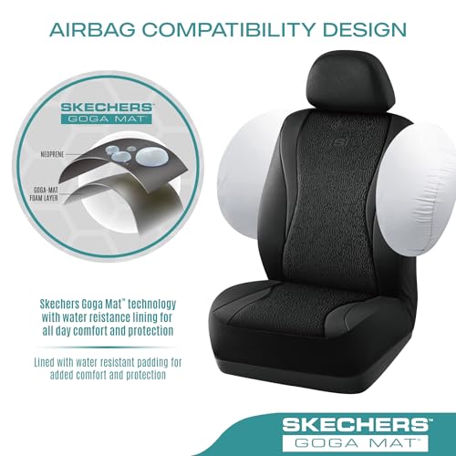 Skechers GOGA Mat Seat Covers,Universal Fit for Most Cars,Trucks,SUVs,Black | GOGA Mat Technology,Waterproof Car Seat Covers Front Seats,Airbag Compatible,Car Seat Covers - color: Black&Black, size: Two Front