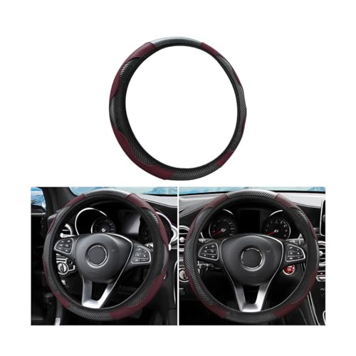 Elastic Car Steering Wheel Cover, Carbon Fiber Leather Stretch Auto Steering Wheel Protector, Anti-Slip Vehicle Interior Decor Protective Accessories, Universal for RV, SUV, Truck (Black/Coffee) - color: Black/Coffee