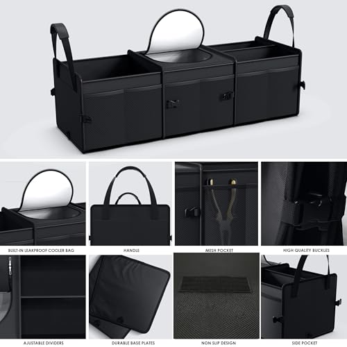 Trunk Organizer, 95L Capacity SUV Trunk Organizer with Cooler, 3 Compartments Heavy Duty Collapsible Car Storage Organizer for Truck, Van
