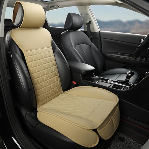 Black Seal 1-Pack Front Car Seat Cover, Faux Leather Seat Bottom Cover with Partial Backrest Protection, Side Wrap Design, Universal Fit for Most Cars, SUVs, Trucks, Vans (Beige) - color: Single-Beige