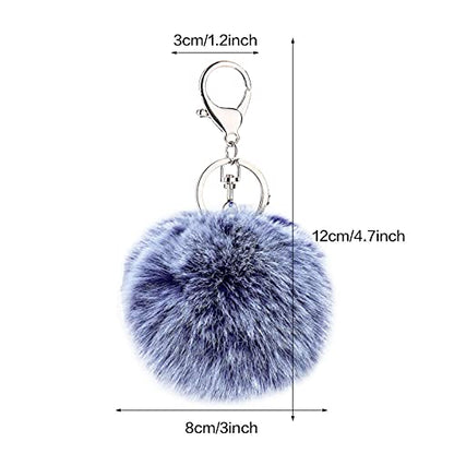 Cute Faux Rabbit Fur Ball Pom Pom Keychain Car Key Ring Handbag Tote Bag Pendant Purse Charm - color: Frost Purple New1
