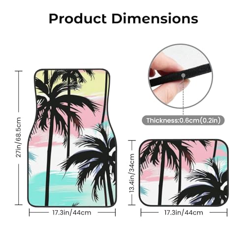 Universal Fit Car Floor Mats, Watercolor Tropical Hawaii Coconut Palm Trees Set of 4pcs Car Carpet Fit for SUV, Vans, Sedans, Trucks - color: Hawaii Coconut Palm Trees