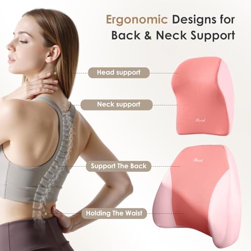 Car Seat Cushion & Lumbar Support Pillow & Car Neck Pillow Ergonomic and 100% Memory Foam, Upgraded Larger and Breathable Car Seat Cushion & Back Support Pillow - Pink - color: B-cushion&lumbar&neck Pillow-pink