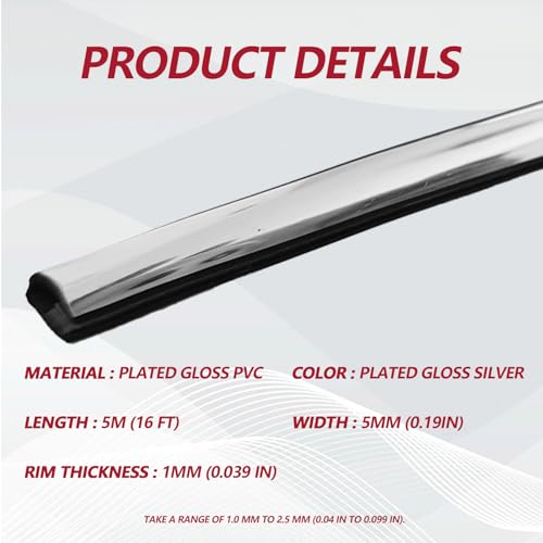 16FT (5M) Car Door Edge Protector, Universal U Shape Trim Molding Rubber Seal Protector with Fits Most Cars (Silver) - color: Silver