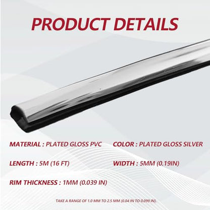 16FT (5M) Car Door Edge Protector, Universal U Shape Trim Molding Rubber Seal Protector with Fits Most Cars (Silver) - color: Silver