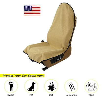 VSHIELD Waterproof Towel Car Seat Cover, Sweatproof Non-Slip Seat Protector, Universal Fit for Front Bucket or Rear Bench Seat of Cars, SUVs, Vans, Trucks, Compatible with Airbags and Armrests - color: Beige