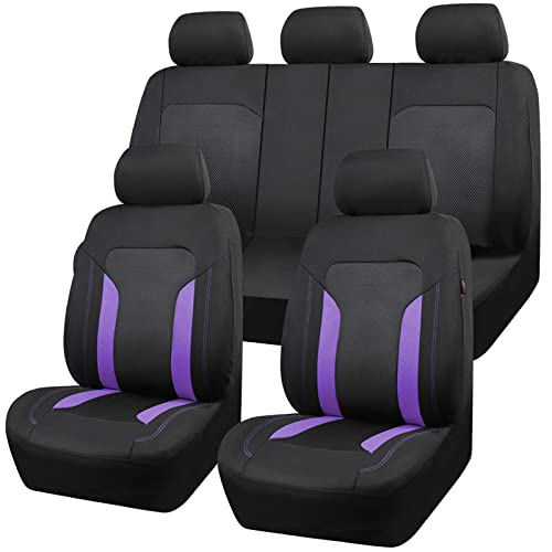 CAR PASS 3D Air Mesh Car Seat Covers Full Set, Breathable Sporty Rear Bench With Zipper for Armrest Box Universal Fit 95% Automotive SUV,Truck,Sedan Interior Cute Women Airbag Compatible, Black Purple - color: Purple, size: Full Set