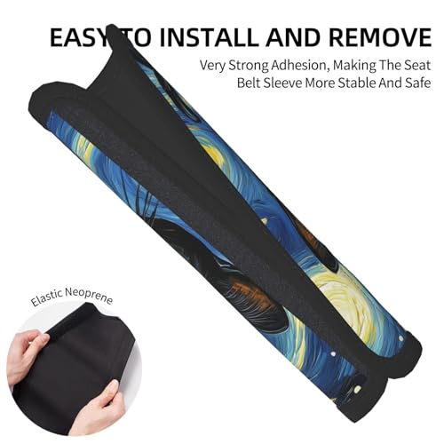 Seat Belt Cover Pads Starry Night Art Animal Cat Car Seat Belt Covers for Women Men Adults Kids Soft Comfortable Auto Seatbelt Cushion Shoulder Strap Pad Handle Wraps, 1 Pair - color: Starry Night Art Animal Cat