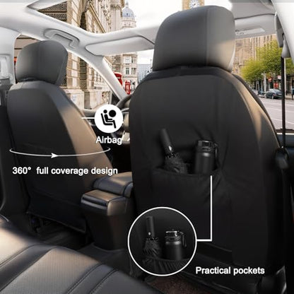 GIANT PANDA Front Car Seat Covers for 2009-2026 Ford F150,2017-2026 F250 F350 Super Duty Crew Cab SuperCrew SuperCab Pickup Trucks,Faux Leather Bucket Seat Covers (Black) 2-Pack - color: Black-Classic Style