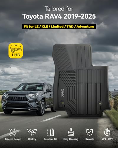 3W Floor Mats & Cargo Liner Fit Toyota RAV4 2019-2025 (Not for Hybrid or Prime) TPE All Weather Custom Fit Floor Liner for Toyota RAV 4 LE/XLE/Limited/TRD/Adventure Car Mats and Trunk Mat