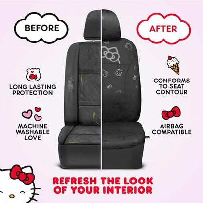 Carbella Hello Kitty Car Seat Covers - Cute Front Seat Covers, PU Leather Seat Covers for Cars, SUV, Van, Trucks, Hello Kitty Car Accessories 2pc Black - color: Seat Covers Leather-Black, style: Hello Kitty