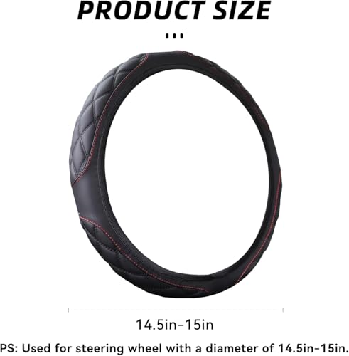 15 Inch Car Leather Steering Wheel Cover, Automotive Accessories Elastic Breathable Anti-Slip Soft Wheel Protector Fits Men and Women, Suitable for SUVs, Trucks, Vehicles and RVs (Black-1) - color: Black-1