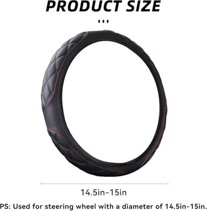15 Inch Car Leather Steering Wheel Cover, Automotive Accessories Elastic Breathable Anti-Slip Soft Wheel Protector Fits Men and Women, Suitable for SUVs, Trucks, Vehicles and RVs (Black-1) - color: Black-1