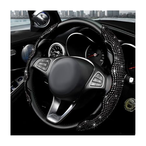 2PCS Steering Wheel Cover, Sparkling Rhinestone Segmented Steering Wheel Protector Fit 14-15.6 Inch, Non-Slip Wheel Wrap Cover Bling Car Interior Accessories for Women Girls (Black) - color: Black