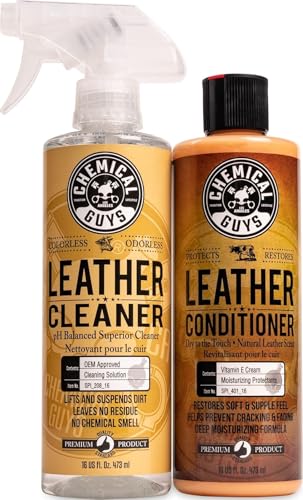Chemical Guys Leather Cleaner and Conditioner Kit - Car Cleaner and Conditioner, Safely Cleans & Conditions Leather Car Interiors, Furniture, Shoes, Boots, Bags, Apparel & More, 2 Bottles (16 oz Each) - style: 16 Fl Oz KIT