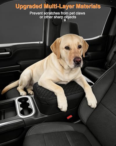 Center Console Armrest Cover for Chevy Chevrolet Silverado 1500/GMC Sierra 2019-2026, Yukon/Suburban/Tahoe 2021-2026, PU Leather Middle Console Lid Protector Arm Rest Cushion Thick Pad(Bucket Seat)