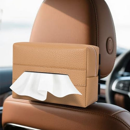 Car Tissue Holder, Standard Tissue Holder for Pu Leather Car Napkin Holder, Backseat Extra Large Tissue Organization Fit for 120-230 Tissues per Box 7.08'' x 4.72'' x 3.15'' (Khaki) - color: Khaki