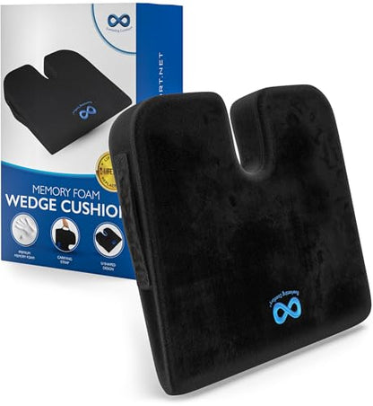 Everlasting Comfort Car Seat Cushion for Driving - Wedge Car Cushion for Office, Travel, Gaming Chair Memory Foam Driver Booster for Short People, Non-Slip, Washable Cover, Back & Sciatica Relief