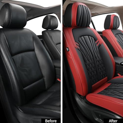 MINGBRON Car Seat Covers,Breathable and Waterproof Faux Leather Automotive Seat Covers for Cars SUV Pick-up Truck Sedan,Universal Anti-Slip Driver Seat Covers Wine Red - color: Wine Red, size: 2 Seat Covers (Front Only)