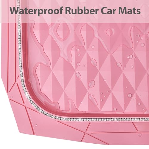 CAR PASS Bling Diamond Rubber Car Mats, Heavy Duty Deep Dish All-Weather Floor Mat Full Set Anti-Slip 3D Rhombus Waterproof Trim Fit Liner Universal Glitter Sparkly Shining Rhinestone, Pink Rubber - color: Pink Diamond