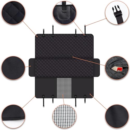 GXT Dog Back Seat Cover Protector for Cars SUV and Trucks with Mesh Window, Scratchproof Nonslip and Waterproof Material - color: Black/Orange, style: Seat Cover and Dog Seat Belt