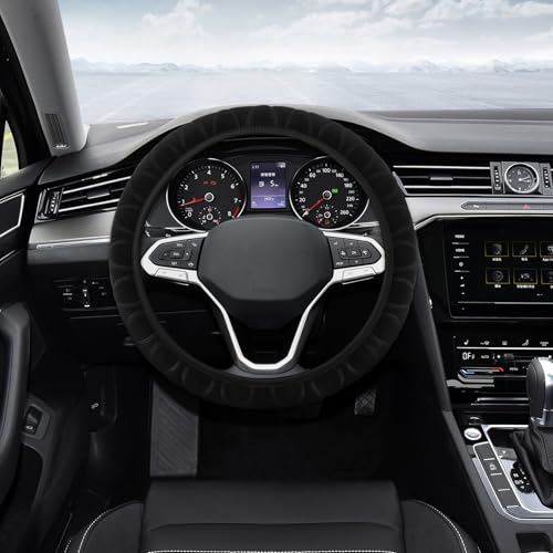 Fuzzy Car Steering Wheel Cover, Steering Wheel Cover Women, Comfortable & Warm Steering Wheel Protector for Car Decorations, Anti-Slip Fluffy Car Wheel Covers Fit Sedans, SUVs, Vans (Black) - color: Black