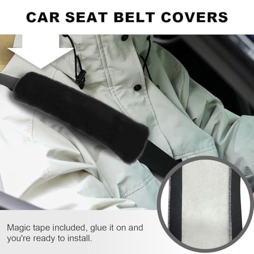 5PCS Fluffy Car Steering Wheel Cover Set, Includes Faux Fur Gear Shift Cover & Handbrake Cover & Steering Wheel Protector & 2 Seat Belt Shoulder Pads, Winter Fuzzy Warm Car Accessories (Black) - color: Black