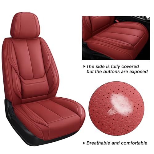 MINGBRON Front Car Seat Covers, Leather Car Seat Covers, Fit for Most Cars SUV and Most Sedan Red - color: Red 3, size: 2 Seat Covers (Front Only)