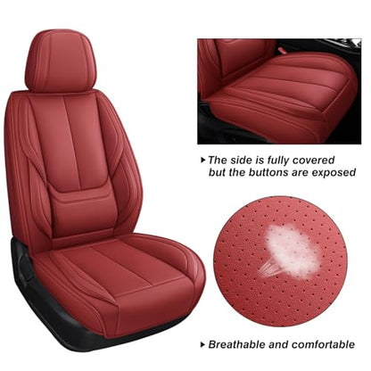 MINGBRON Leather Car Seat Covers,Car Seat Covers Full Set,Automotive Seat Covers 6 Seats,Fit for Most Cars SUV and Most Sedans Red - color: Red 3, size: 5 Seat Covers (Front & Rear)