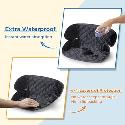 2 Pack Waterproof Piddle Pads, Potty Training Car Seat Protector & Reusable Liner – Non-Slip, Leak-Proof Cover for Car Seats, Strollers, High Chairs, Machine Washable (Black)