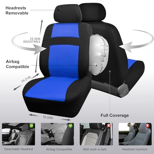 CAR PASS Car Seat Covers Front Seats Only, 3D Air Mesh Car Seat Cover with 5mm Composite Sponge Inside,Airbag Compatible Universal Fit SUV,Vans,sedans, Trucks, Automotive Interior Covers(Black Blue - color: Black Blue, size: Two Front
